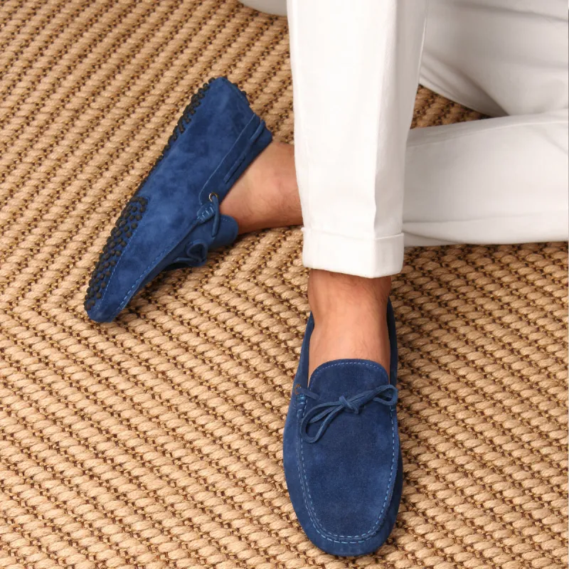 Marine Blue Suede Ophelia Driving Loafers - AW24 sold by Costoso Italiano