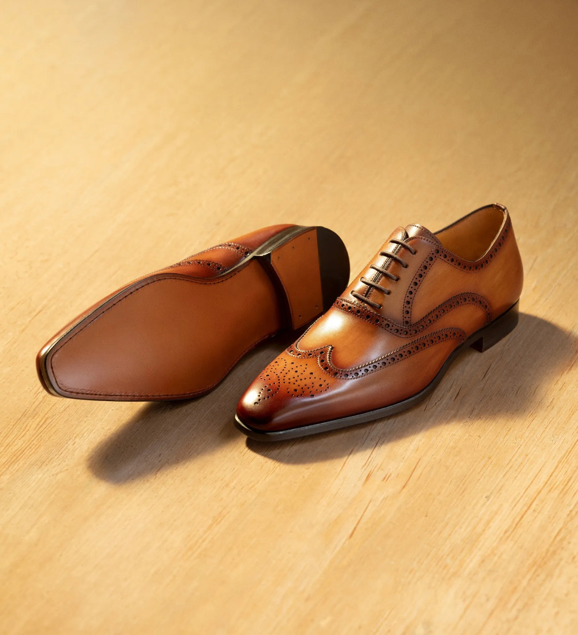 Tan Leather Simeon Lace Up Bogue Wingtip Oxfords - SS23 sold by Costoso Italiano product image thumbnail 3