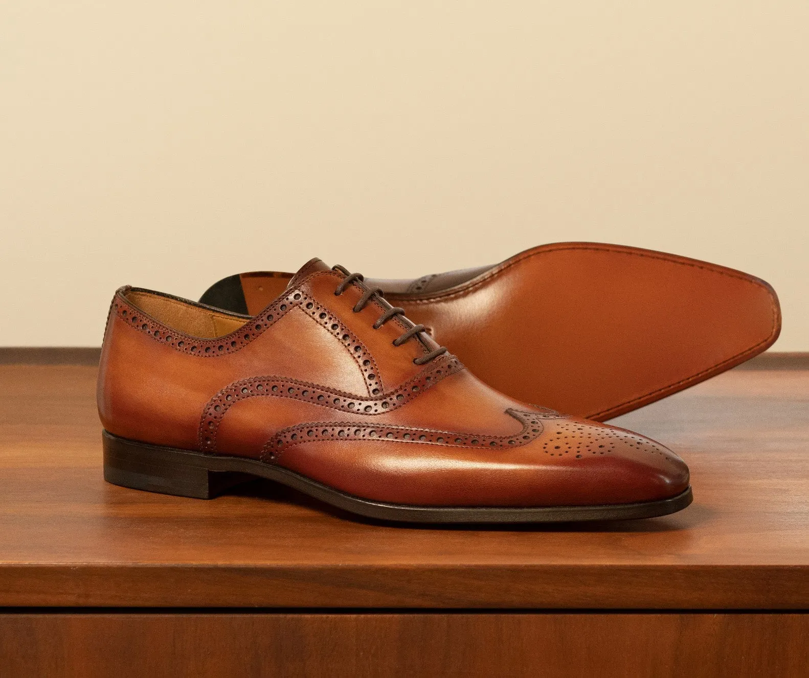 Tan Leather Simeon Lace Up Bogue Wingtip Oxfords - SS23 sold by Costoso Italiano product image thumbnail 2