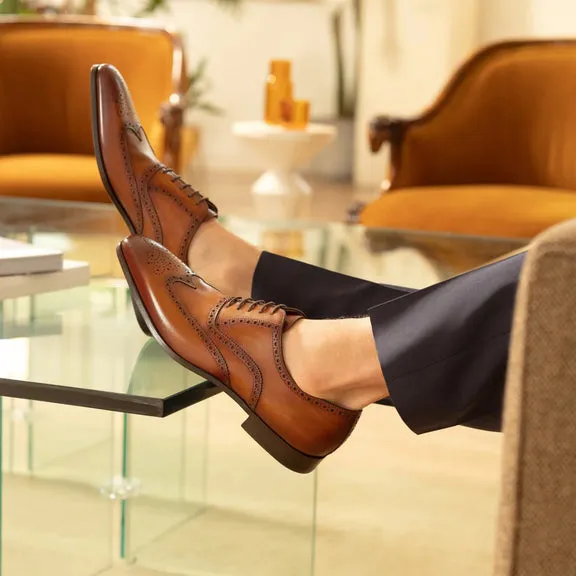 Tan Leather Simeon Lace Up Bogue Wingtip Oxfords - SS23 sold by Costoso Italiano
