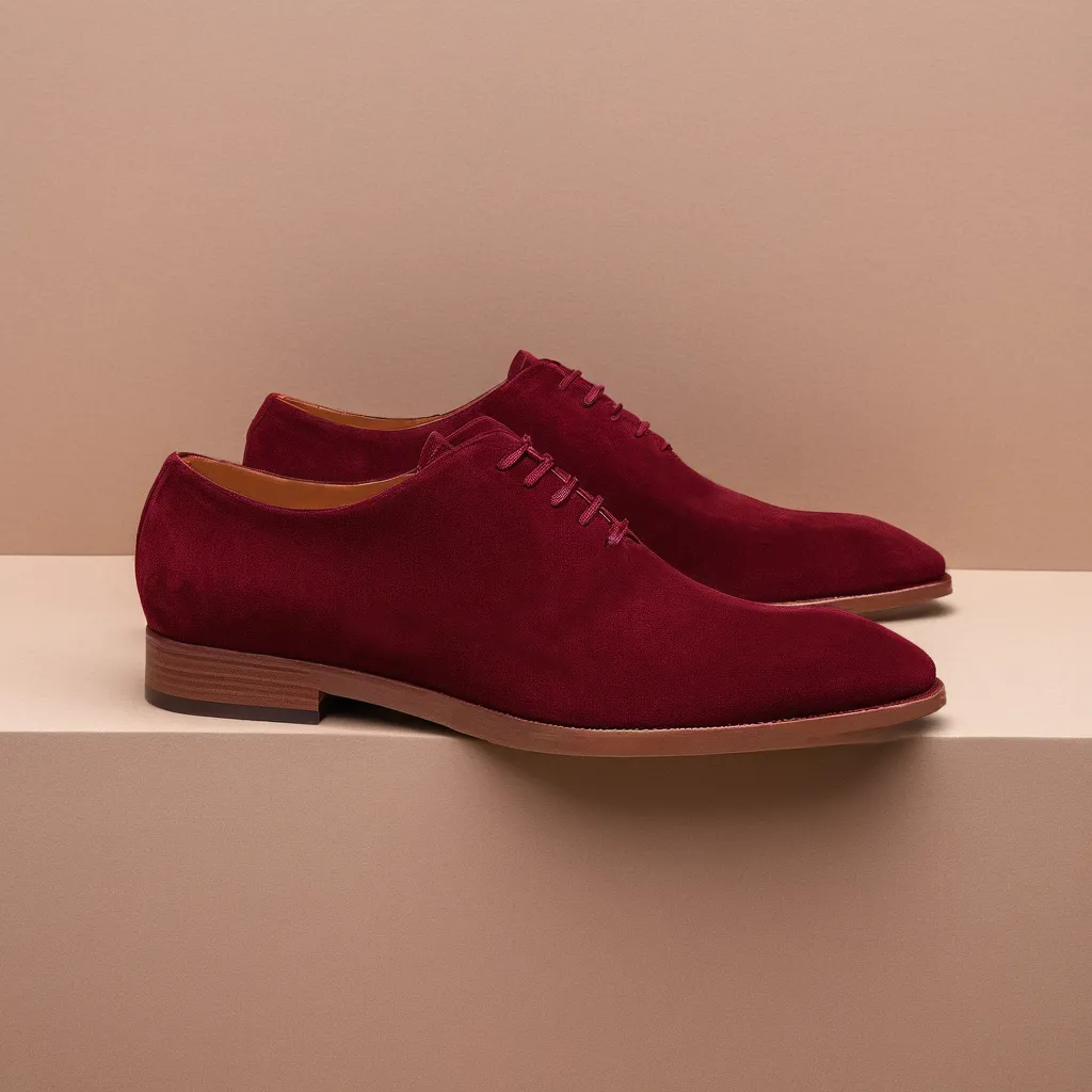 Burgundy Suede Leather Nandes Oxford Shoes sold by Costoso Italiano