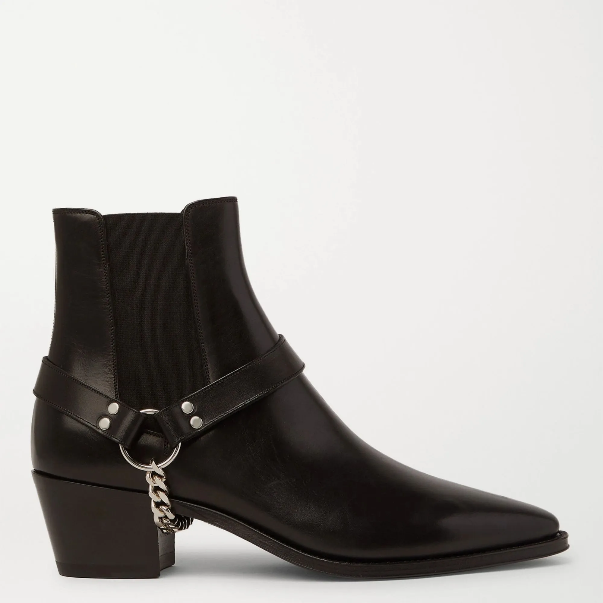 Height Increasing Black Italian Leather Wanton Slip On Chelsea Boots with Chains - GOODYEAR WELTED FIDDLE BACK VIOLIN SOLE sold by Costoso Italiano product image thumbnail 2