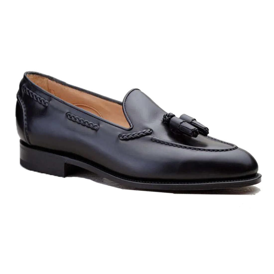 Height Increasing Black Leather Swale Tassel Loafers sold by Costoso Italiano
