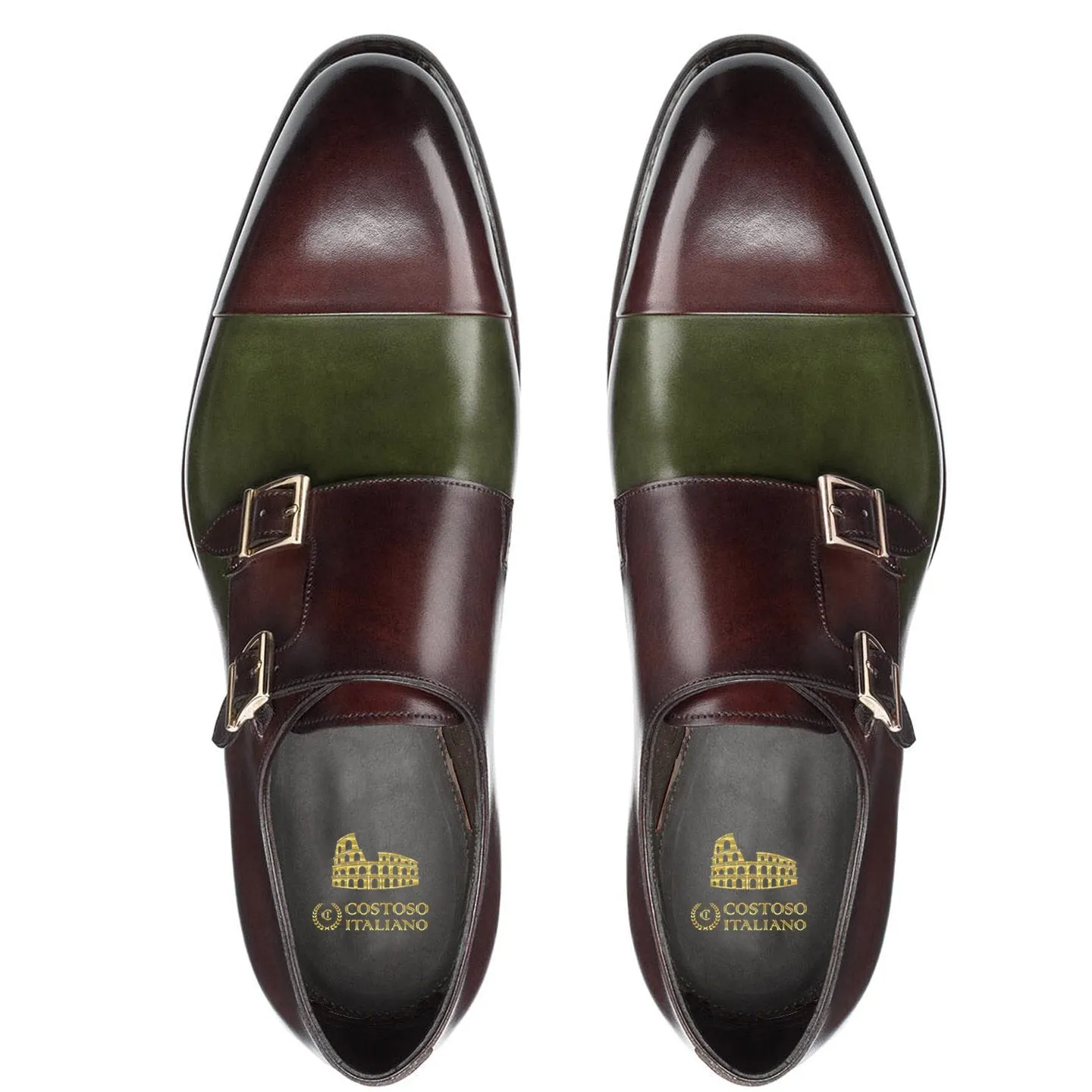 Flat Feet Shoes - Brown and Green Leather Castle Monk Straps with Arch Support sold by Costoso Italiano product image thumbnail 3