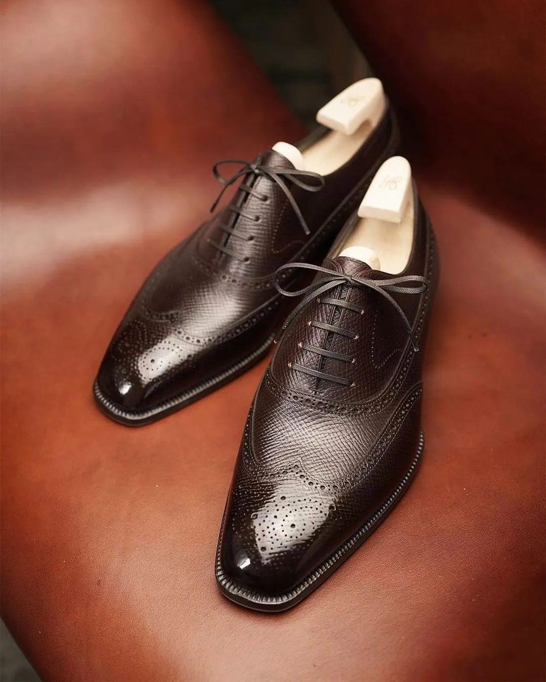 Brown Leather Cassara Brogue Wingtip Oxfords - Formal Shoes - SS23 sold by Costoso Italiano