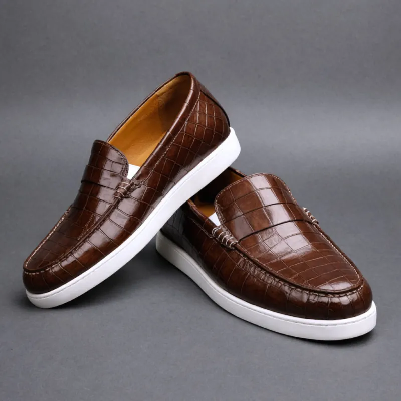 Brown Corc Print Leather Magnus Slip On Sneakers sold by Costoso Italiano