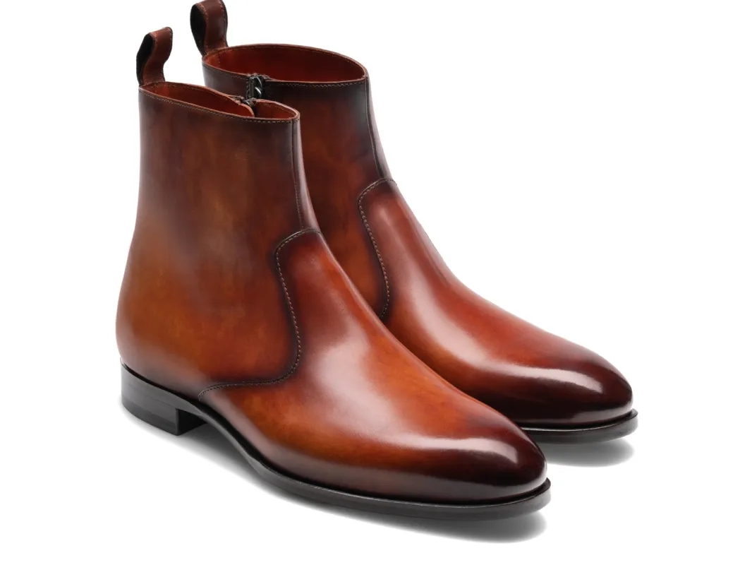 Height Increasing Tan Leather Burow Zipper Boots sold by Costoso Italiano