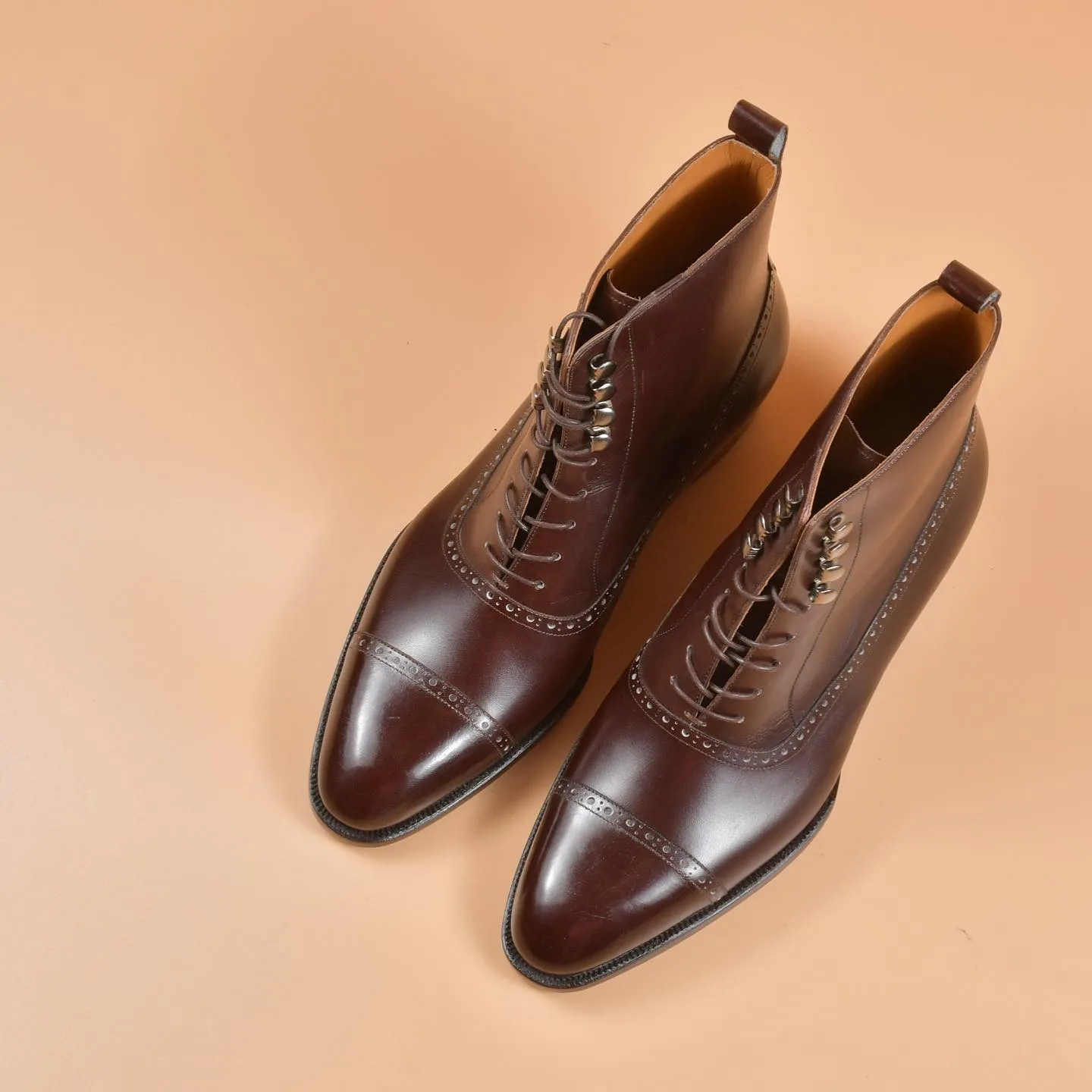 Brown Leather Barletta Lace Up Brogue Oxford Boots - AW24 sold by Costoso Italiano product image thumbnail 2