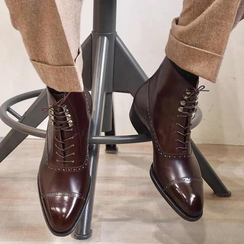 Brown Leather Barletta Lace Up Brogue Oxford Boots - AW24 sold by Costoso Italiano