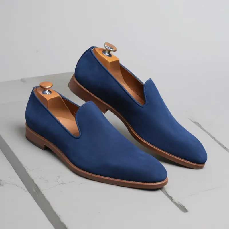 Dark Blue Suede Leather Boreas Minimalist Loafers sold by Costoso Italiano