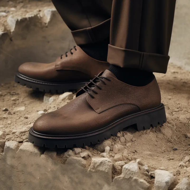 Height Increasing Tan Leather Hermes Chunky Derby Shoes - SS23 sold by Costoso Italiano