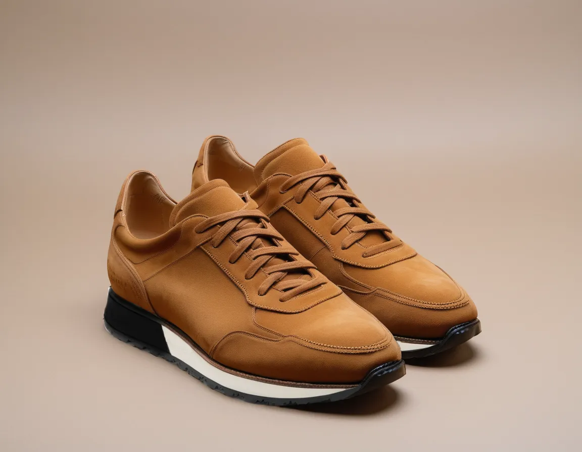 Tan Suede Leather Nausori Lace Up Running Sneaker Shoes sold by Costoso Italiano