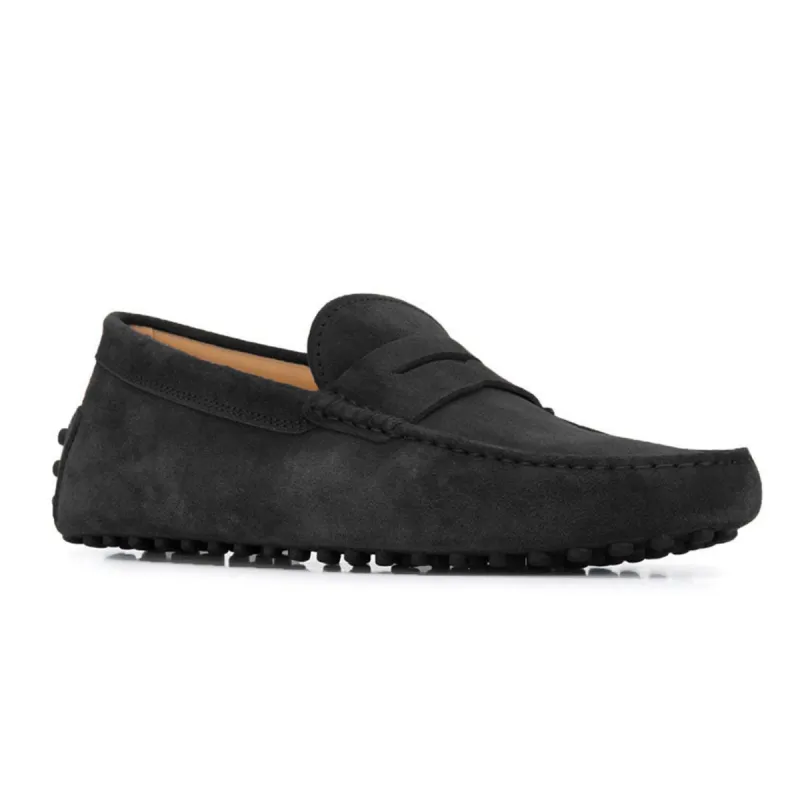 Height Increasing Black Suede Alcalde Penny Driving Loafers sold by Costoso Italiano