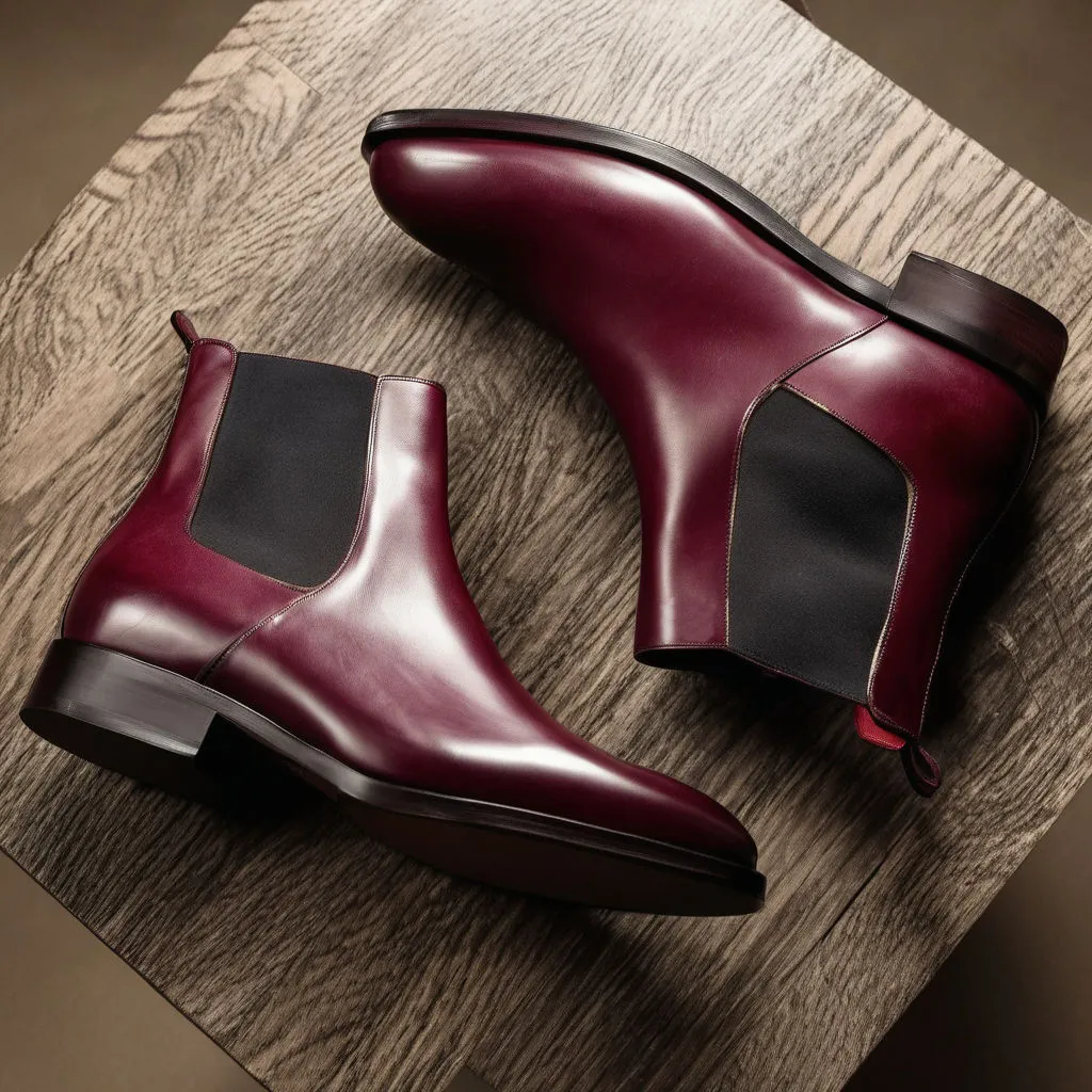 Burgundy Leather Seville Slip On Chelsea Boots sold by Costoso Italiano