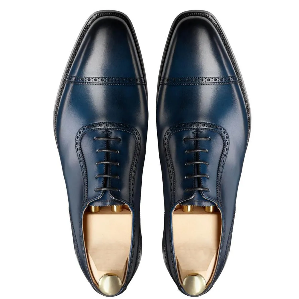 Flat Feet Shoes - Navy Blue Leather Clapton Brogue Oxfords with Arch Support sold by Costoso Italiano product image thumbnail 3
