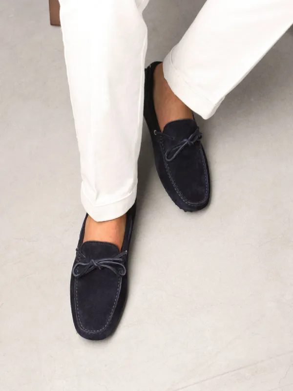 Navy Blue Suede Ophelia Driving Loafers - SS23 sold by Costoso Italiano
