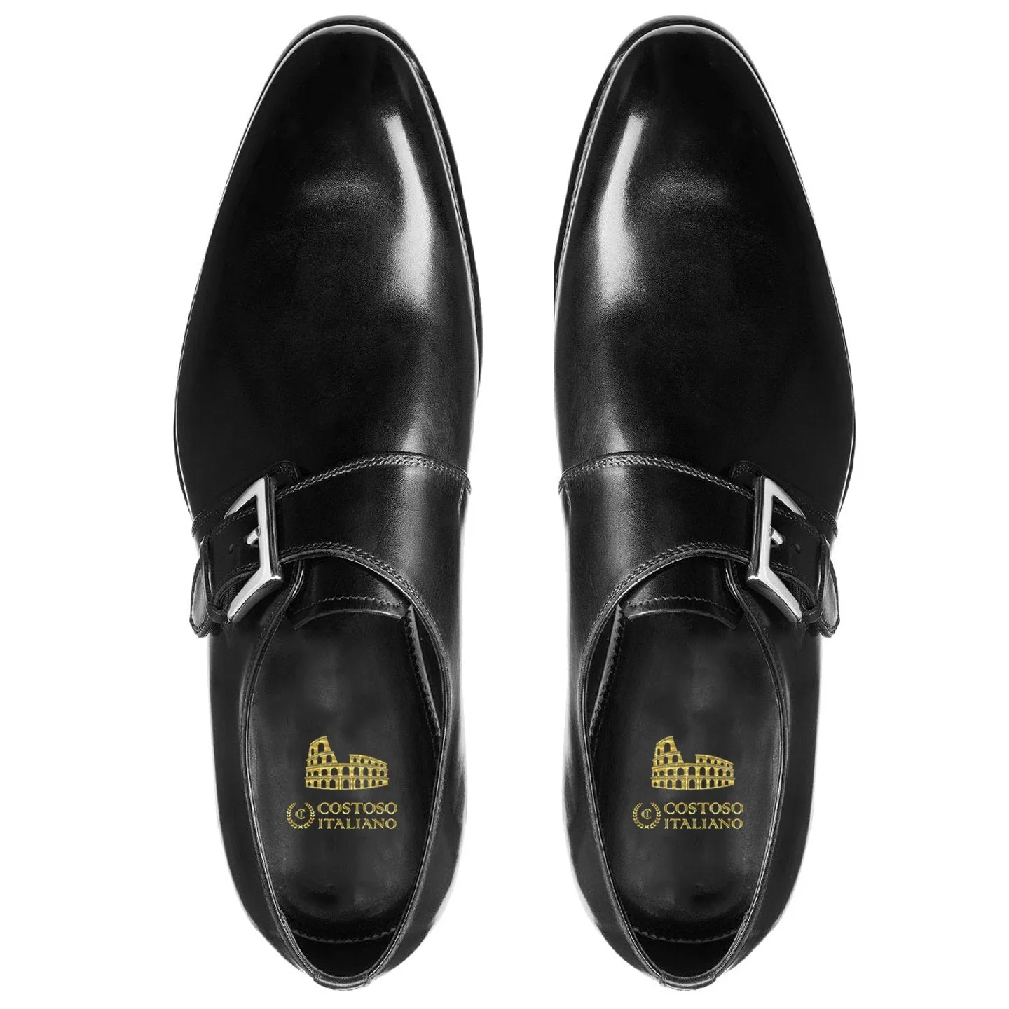 Flat Feet Shoes - Black Leather Bromley Monk Straps with Arch Support sold by Costoso Italiano product image thumbnail 3