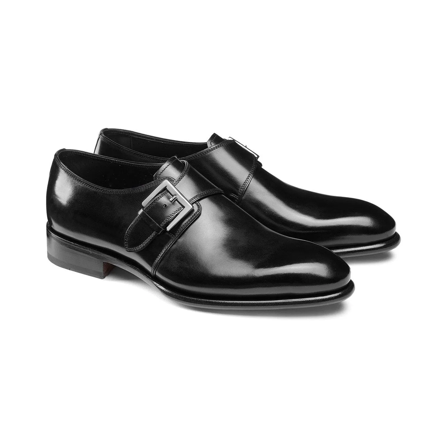Flat Feet Shoes - Black Leather Bromley Monk Straps with Arch Support sold by Costoso Italiano