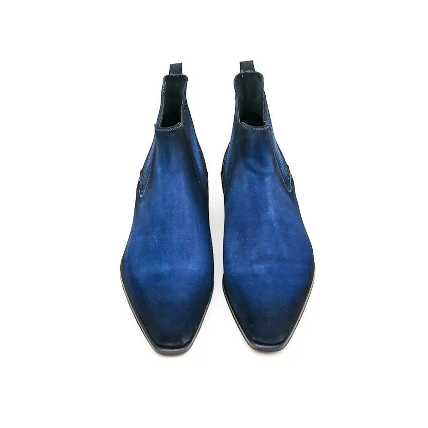 Flat Feet Shoes - Goodyear Welted Cadaval Bright Blue Suede Chelsea Boot with Violin Leather Sole with Arch Support sold by Costoso Italiano product image thumbnail 3