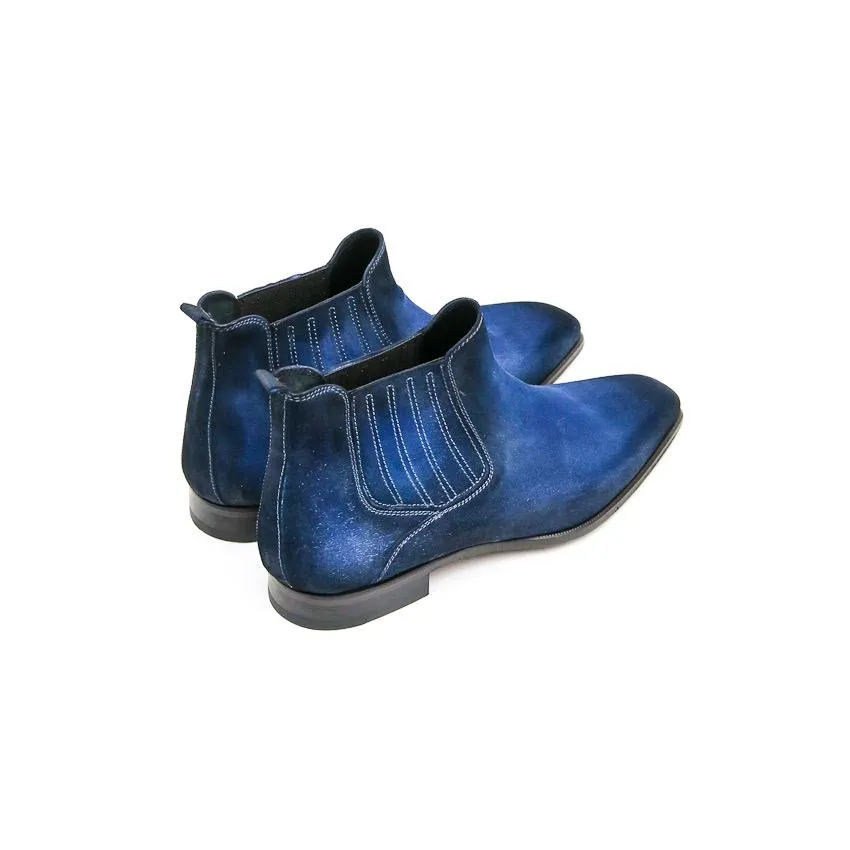 Flat Feet Shoes - Goodyear Welted Cadaval Bright Blue Suede Chelsea Boot with Violin Leather Sole with Arch Support sold by Costoso Italiano product image thumbnail 4