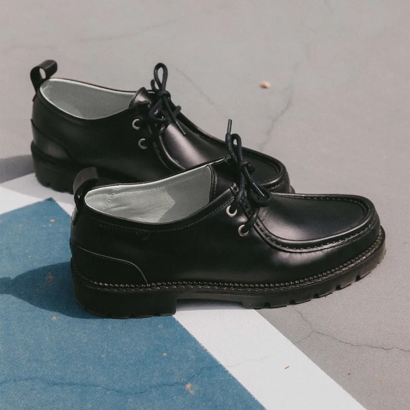 Black Leather Gloria With Black Sole Boat Shoe sold by Costoso Italiano