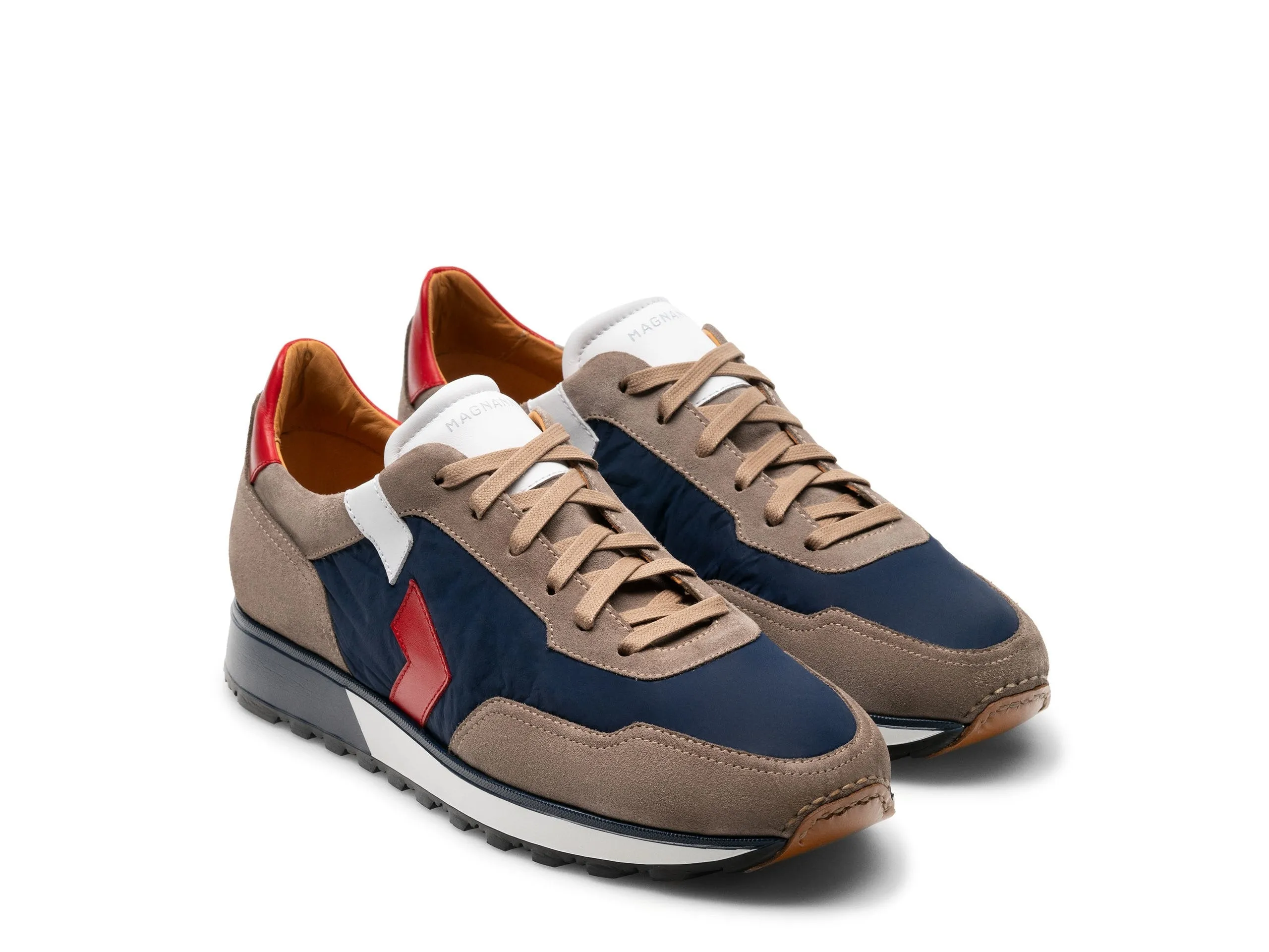 Height Increasing Tan Suede and Navy Blue Laivai Lace Up Running Sneaker Shoes sold by Costoso Italiano product image thumbnail 2