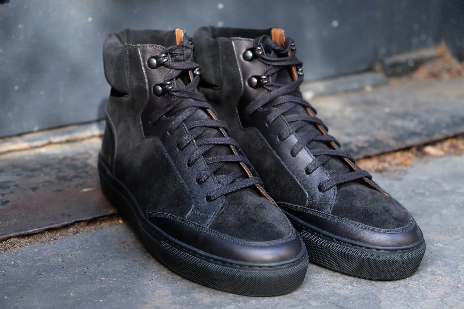 Height Increasing Black Leather Foxton Lace Up High Top Sneakers - AW22 sold by Costoso Italiano product image thumbnail 4