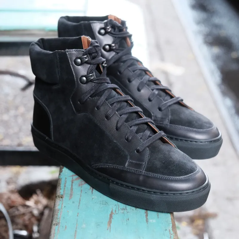 Height Increasing Black Leather Foxton Lace Up High Top Sneakers - AW22 sold by Costoso Italiano