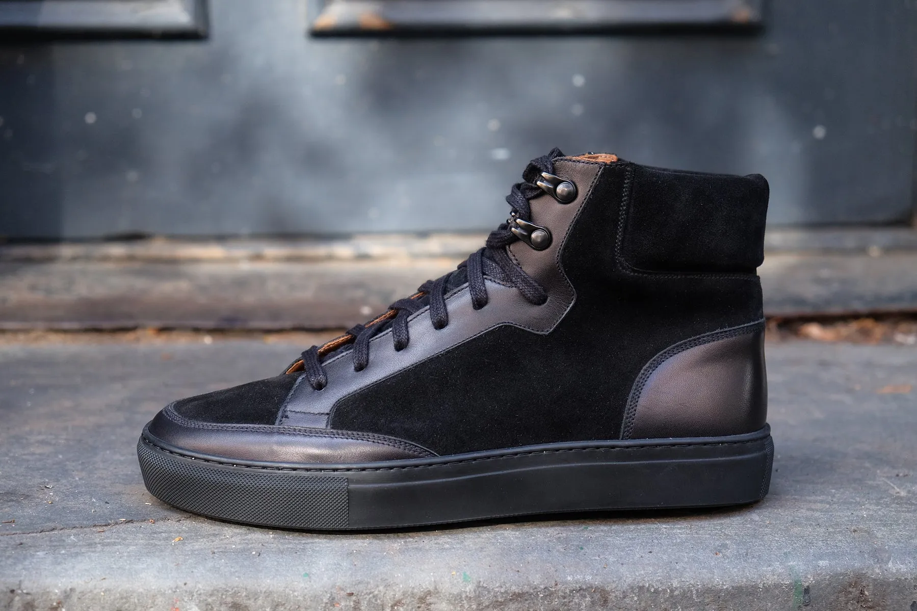 Height Increasing Black Leather Foxton Lace Up High Top Sneakers - AW22 sold by Costoso Italiano product image thumbnail 5