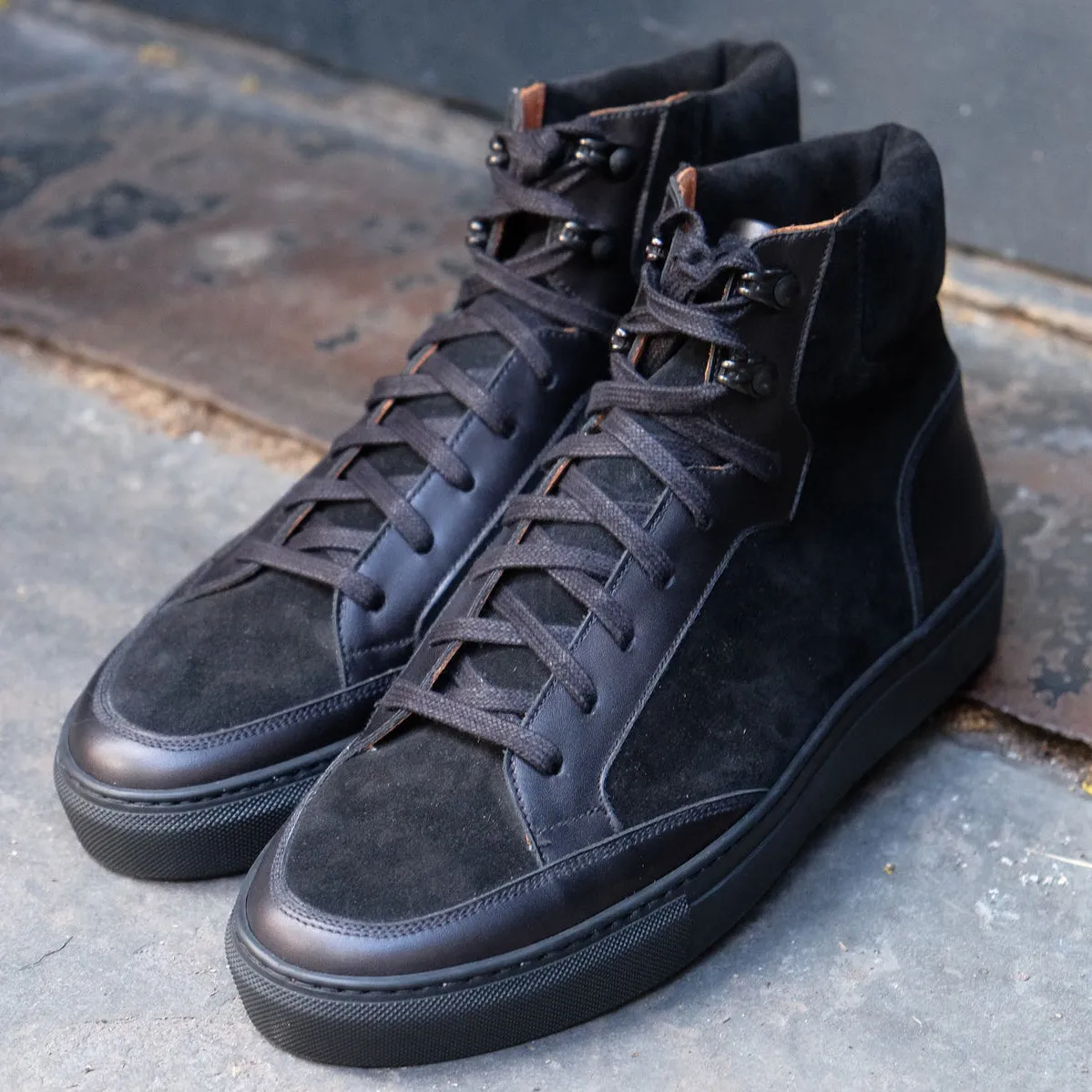 Height Increasing Black Leather Foxton Lace Up High Top Sneakers - AW22 sold by Costoso Italiano product image thumbnail 2
