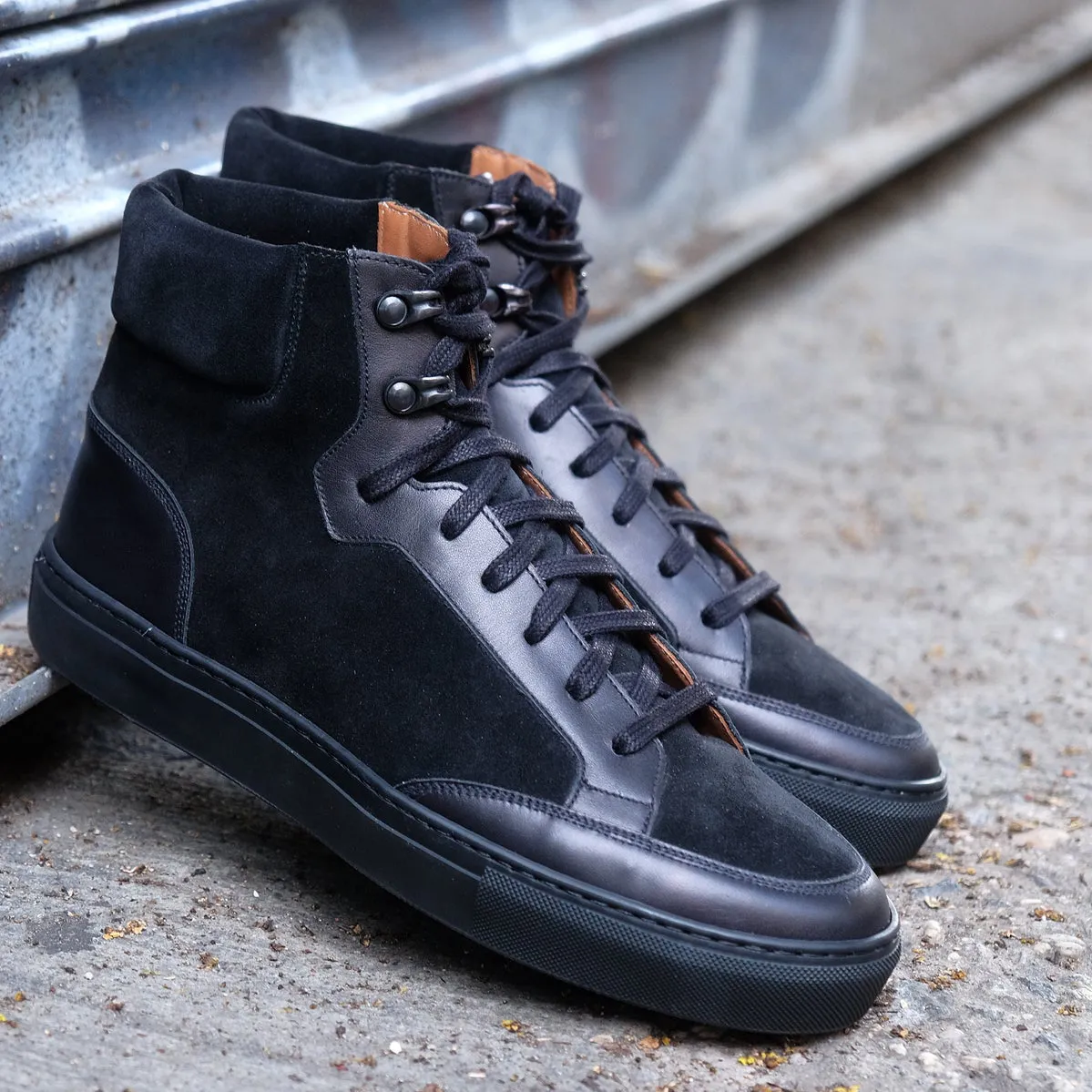 Height Increasing Black Leather Foxton Lace Up High Top Sneakers - AW22 sold by Costoso Italiano product image thumbnail 3