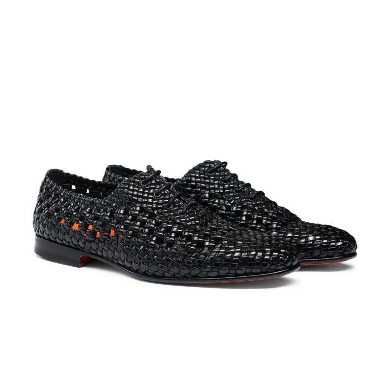 Black Incanto Braided Net Leather Shoe sold by Costoso Italiano