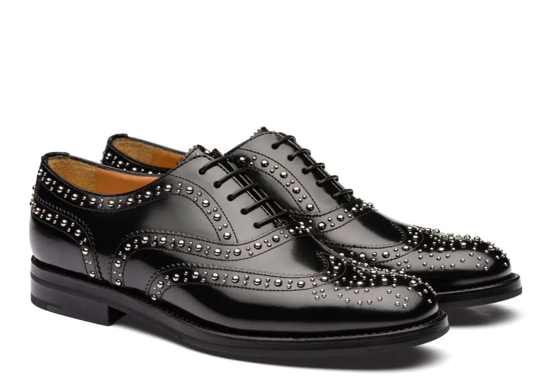 Black Leather Spike Studded Tilomar Wingtip Lace Up Oxfords - Summer 2024 Collection made by Costoso Italiano