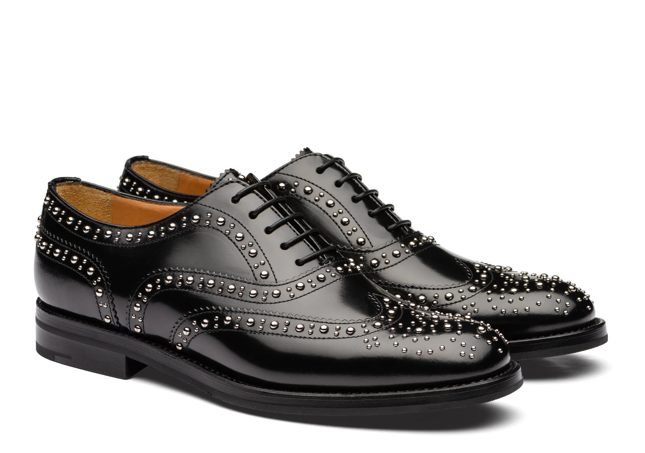 Black Leather Spike Studded Tilomar Wingtip Lace Up Oxfords - Summer 2024 Collection sold by Costoso Italiano