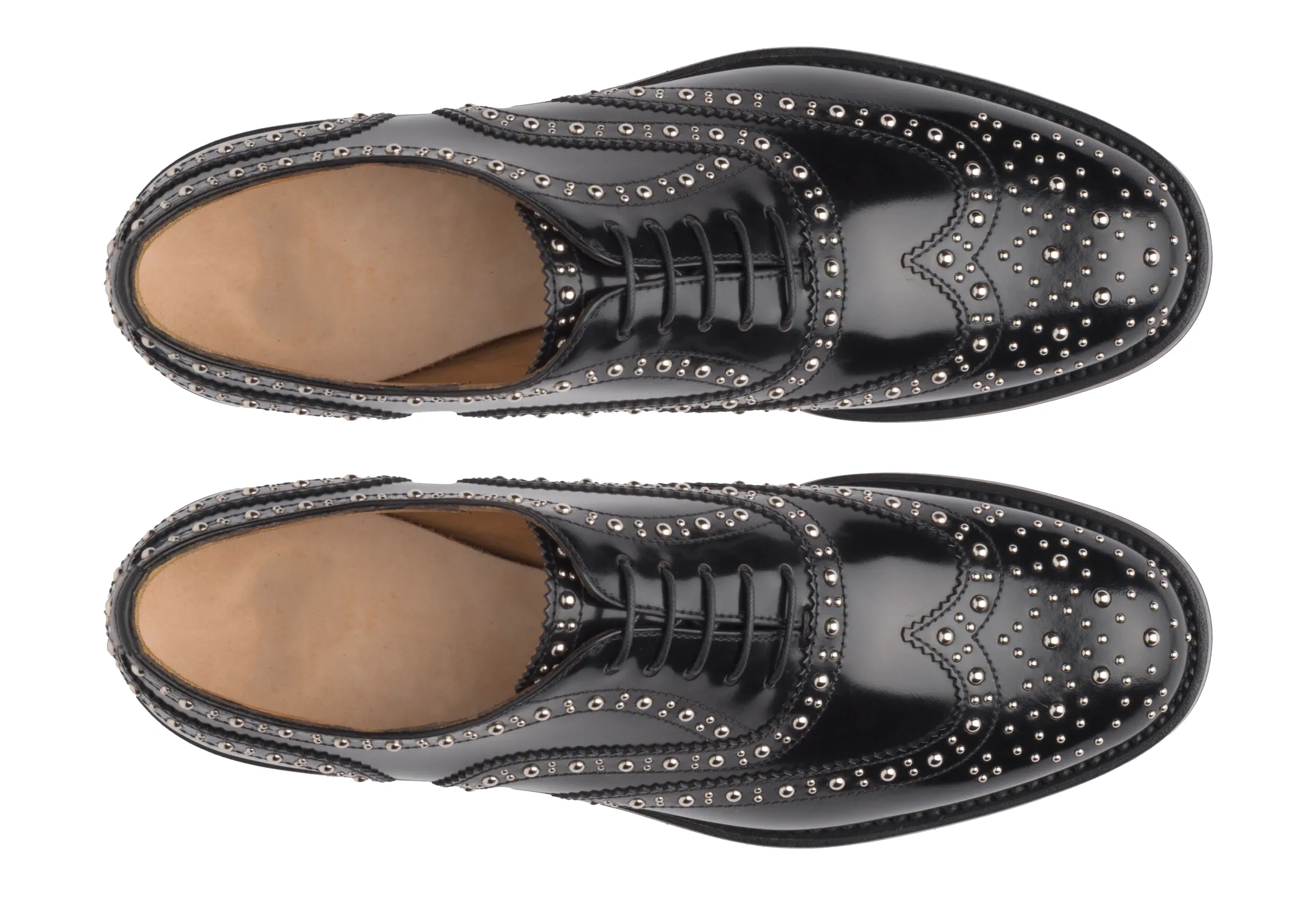 Black Leather Spike Studded Tilomar Wingtip Lace Up Oxfords - Summer 2024 Collection sold by Costoso Italiano product image thumbnail 2