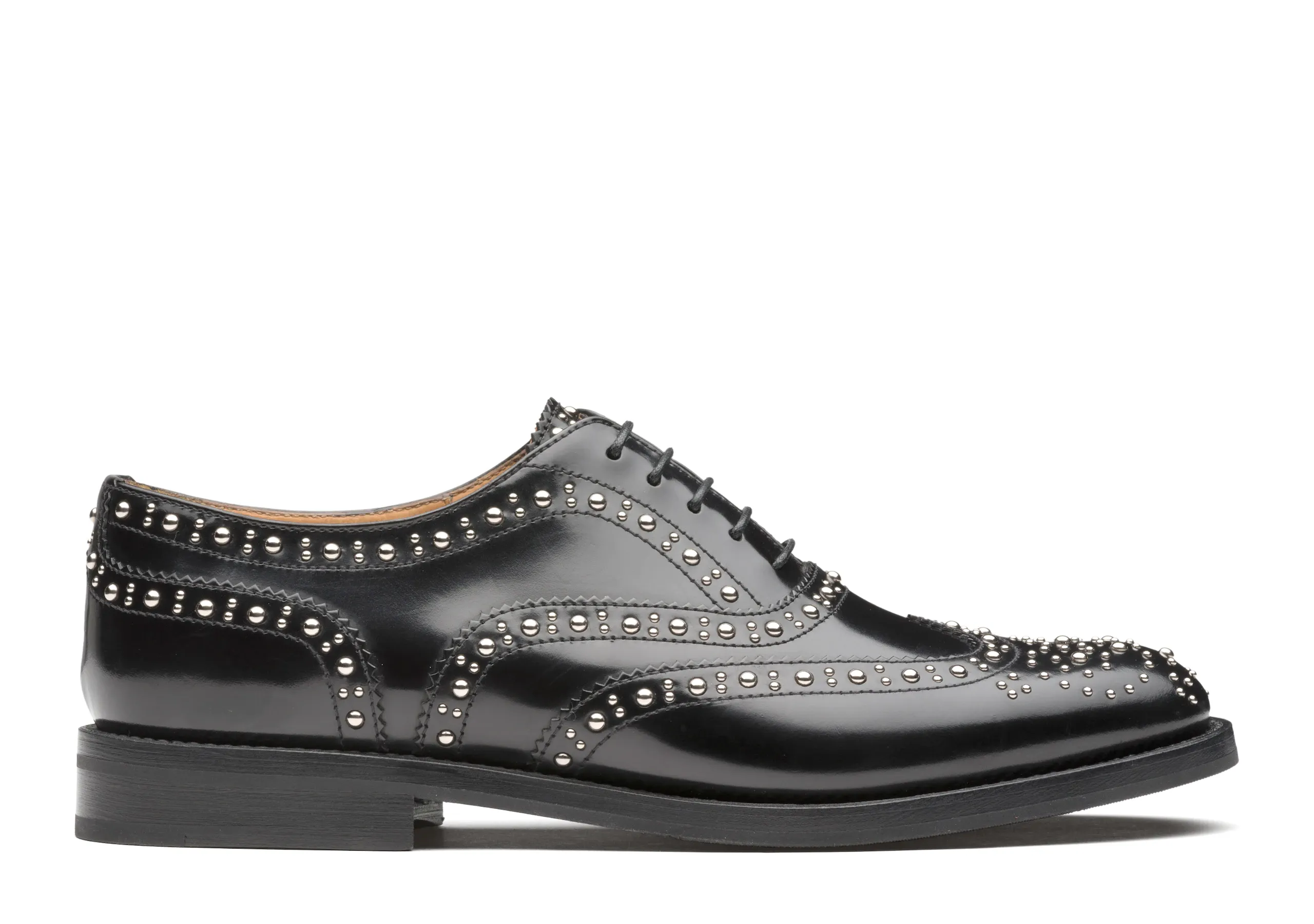 Black Leather Spike Studded Tilomar Wingtip Lace Up Oxfords - Summer 2024 Collection sold by Costoso Italiano product image thumbnail 4