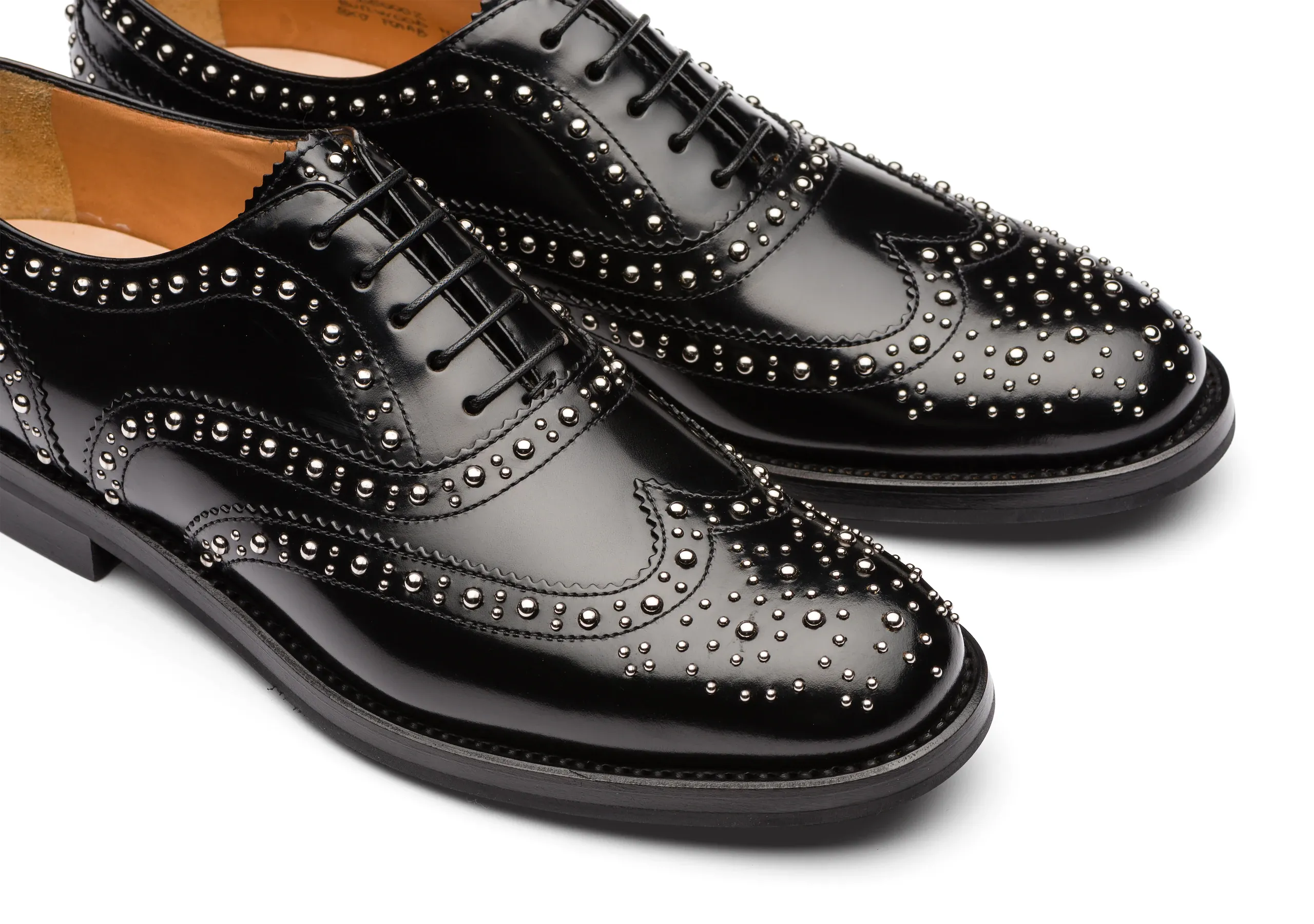 Black Leather Spike Studded Tilomar Wingtip Lace Up Oxfords - Summer 2024 Collection sold by Costoso Italiano product image thumbnail 3