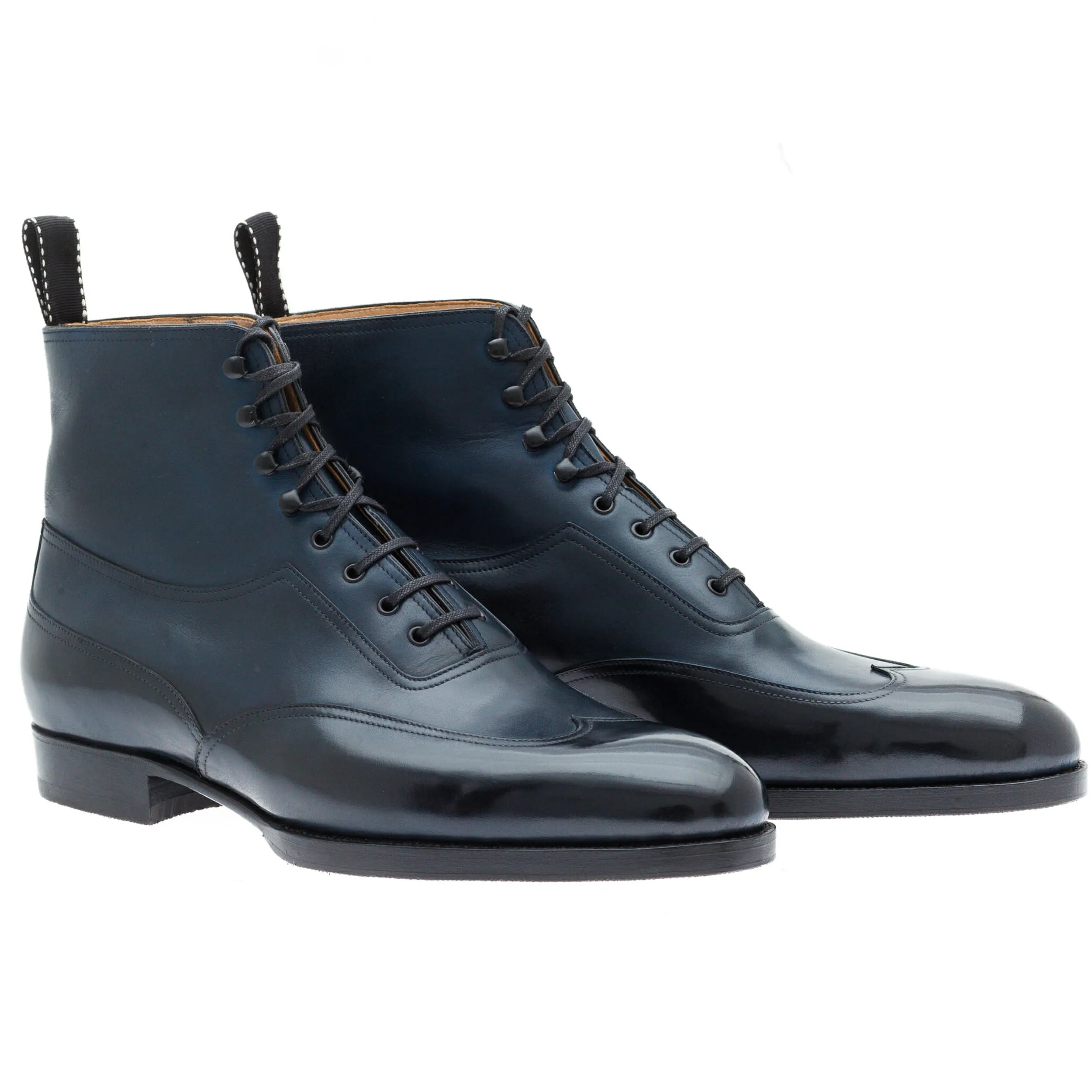 Height Increasing Navy Blue Leather Hendon Lace Up Boots sold by Costoso Italiano