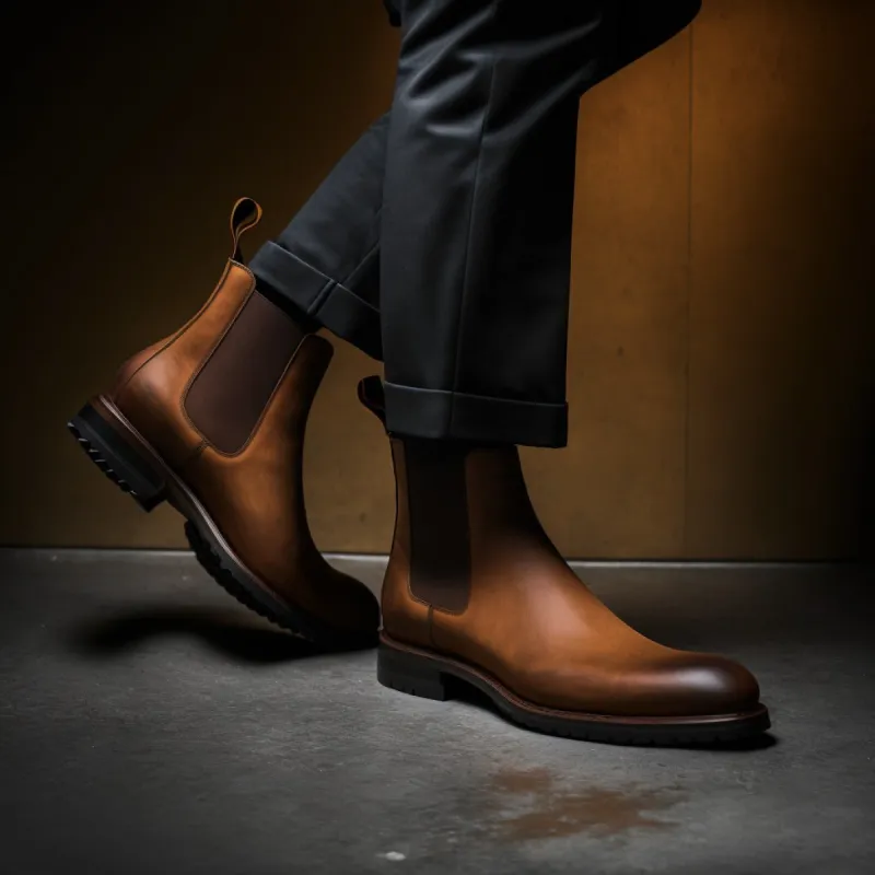 Tan Leather Austin Chunky Chelsea Boots - AW24 sold by Costoso Italiano