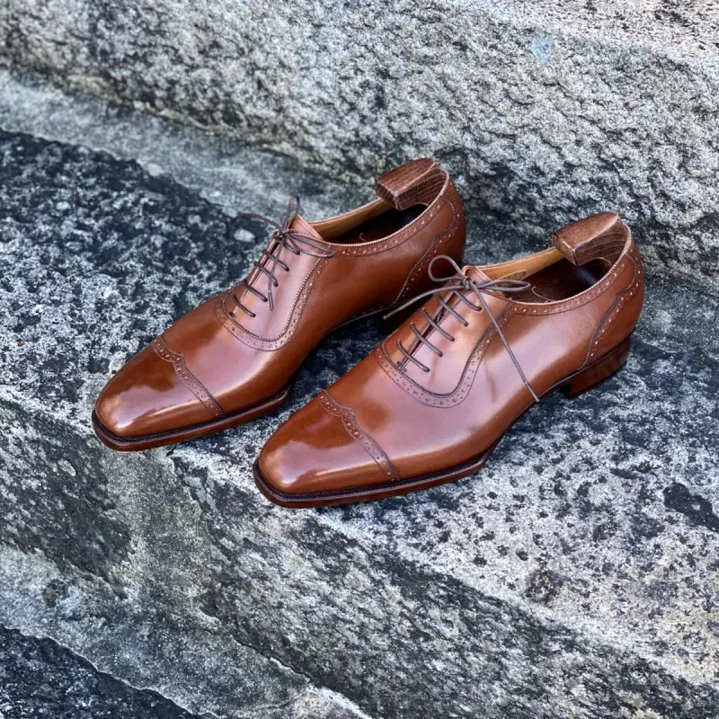 Tan Leather Namira Brogue Toe Cap Oxfords - Formal Shoes - AW24 sold by Costoso Italiano
