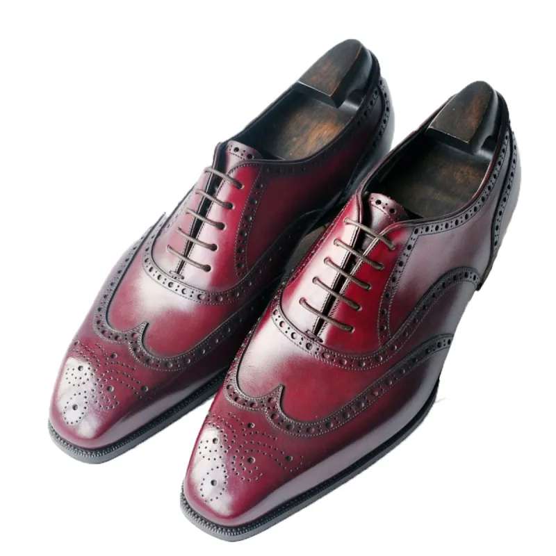 Flat Feet Shoes - Burgundy Brown Leather Tynenode Oxford Shoes with Arch Support sold by Costoso Italiano