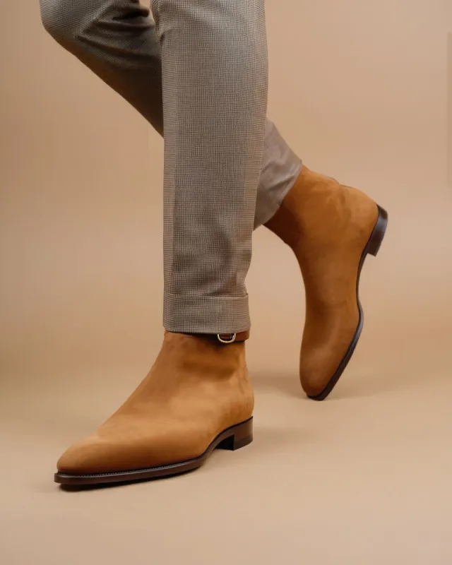 Tan Suede Leather Amarante Slip On Jodhpur Boots sold by Costoso Italiano