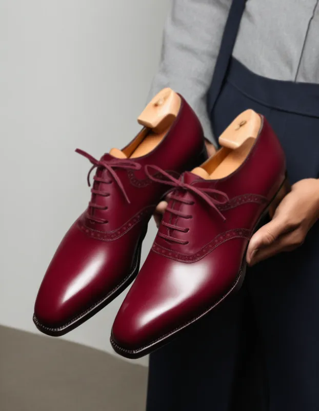 Burgundy Leather Kratio Brogue Oxfords - Formal Shoes sold by Costoso Italiano