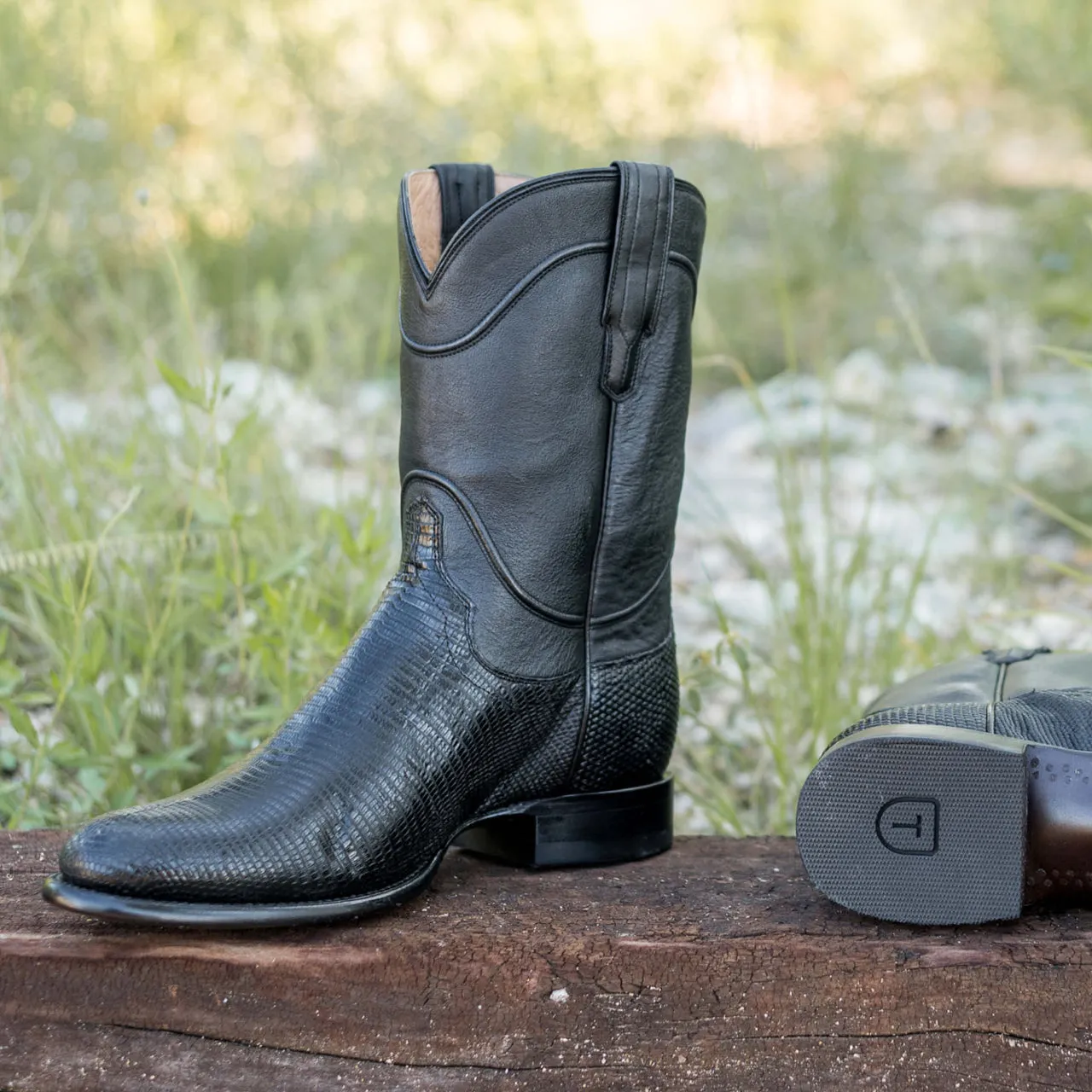 Black Lizard Print Leather Fairkart Slip On Zipper Western Cowboy Boots - AW24 sold by Costoso Italiano product image thumbnail 4