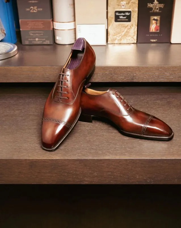 Tan Leather Farida Brogue Toe Cap Oxfords - Formal Shoes - AW24 sold by Costoso Italiano