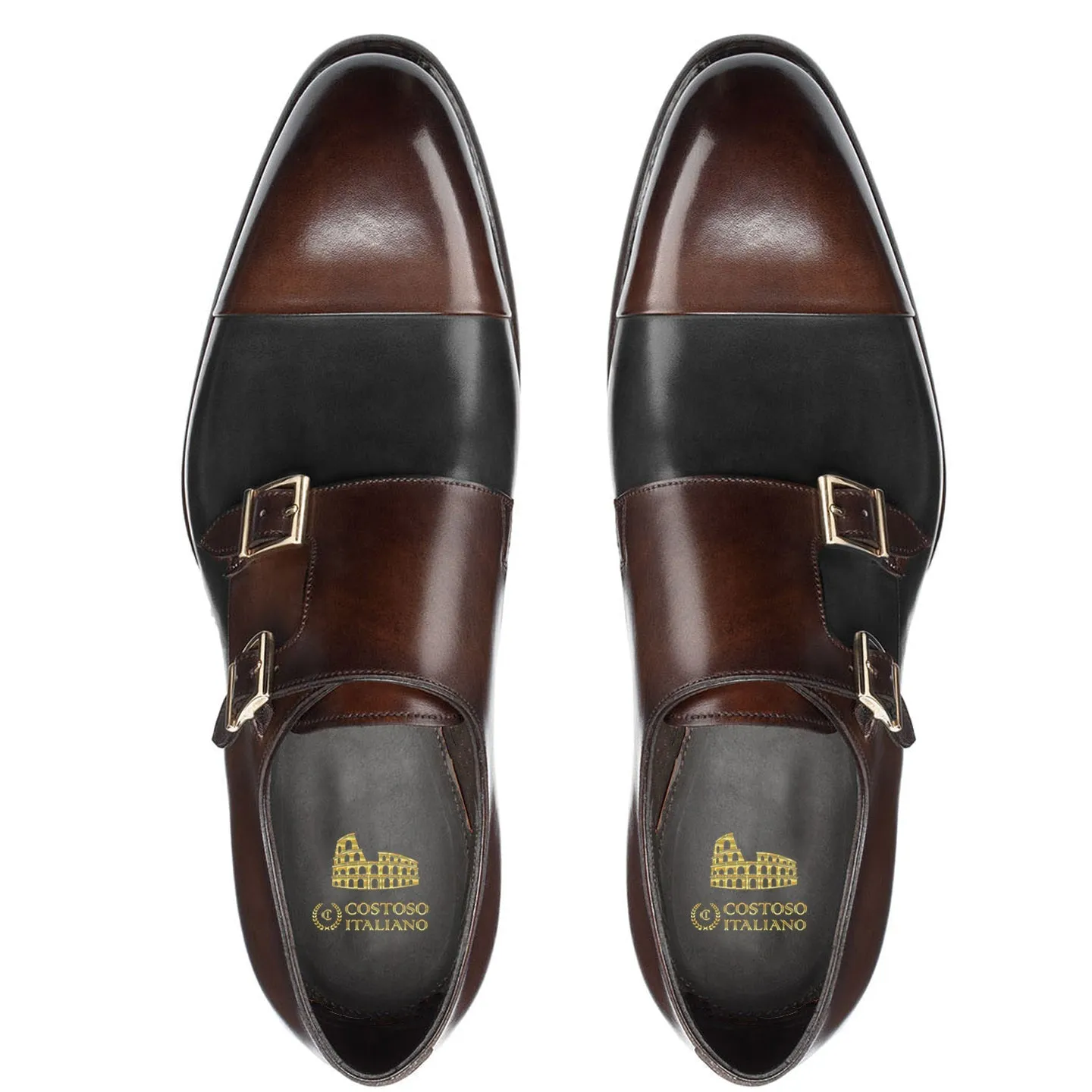 Height Increasing Brown and Black Leather Castle Monk Straps sold by Costoso Italiano product image thumbnail 3