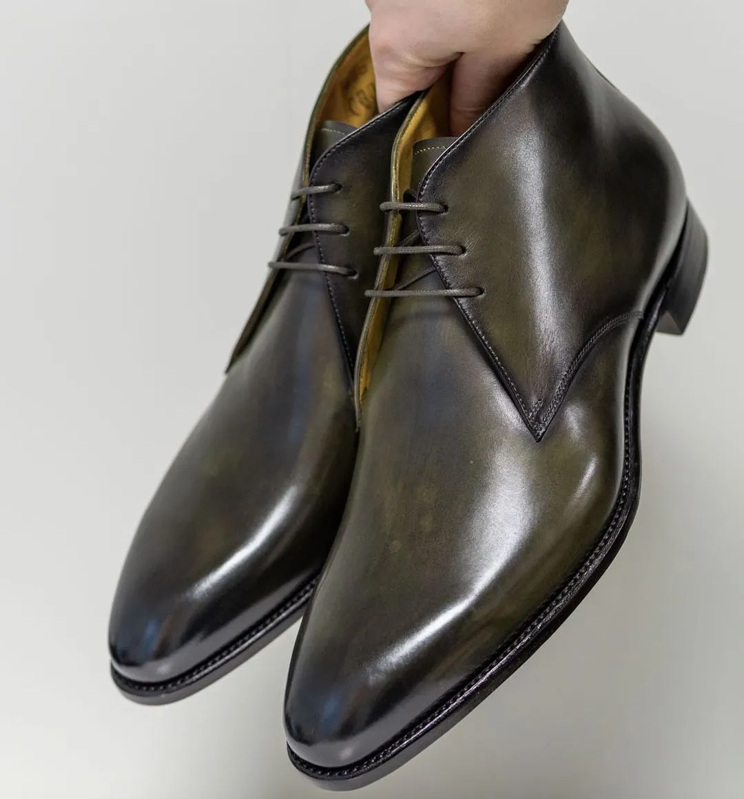 Green Leather Gabrovo Chukka Lace Up Boots sold by Costoso Italiano