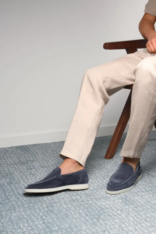 Evening Blue Leather Thetis Slip On Half Loafers with White Soles - Summer 2024 Collection sold by Costoso Italiano