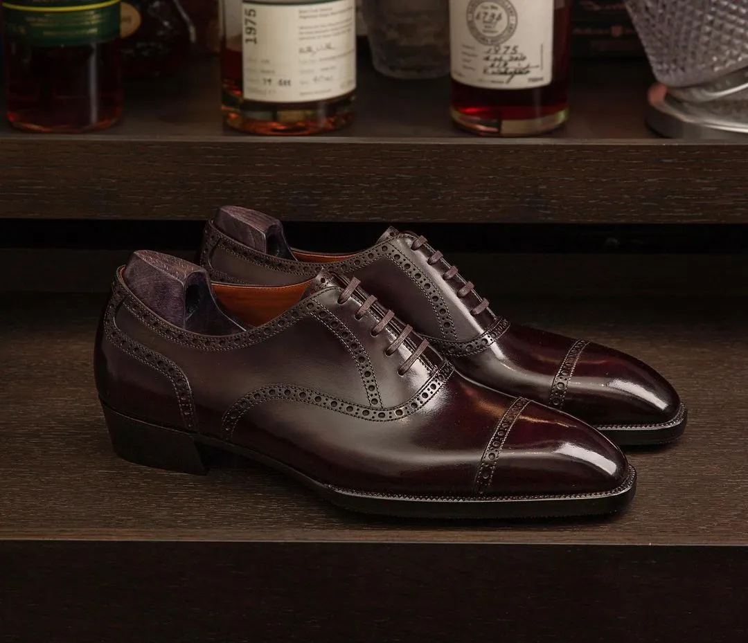 Brown Leather Odessa Brogue Toe Cap Oxford Shoes - AW24 sold by Costoso Italiano