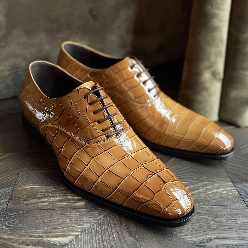 Luigi Tan Leather Croc Print Oxford sold by Costoso Italiano